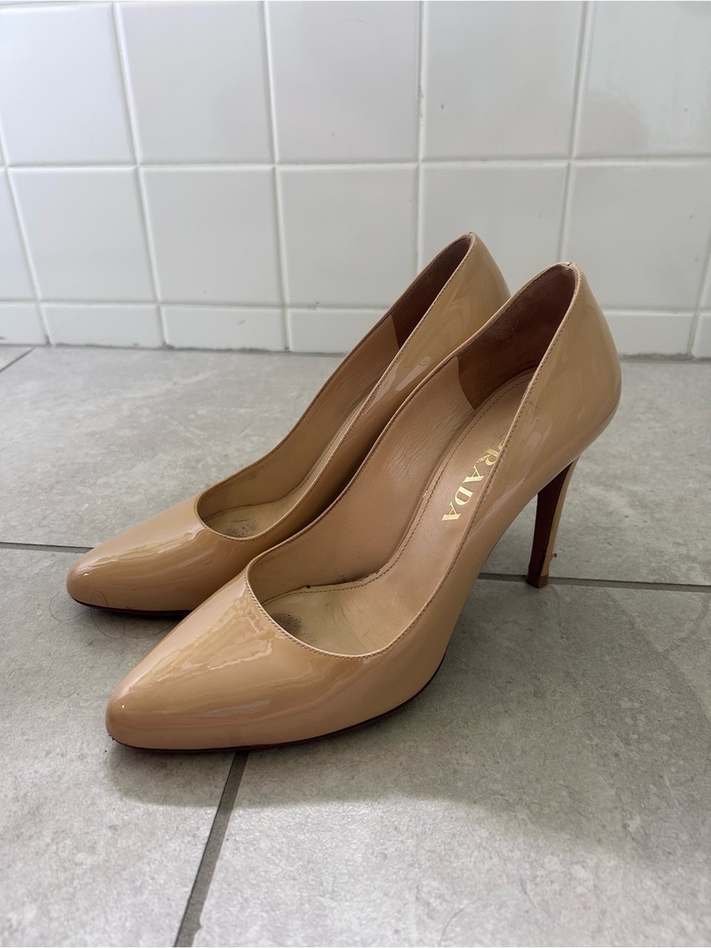Prada Nude Patent Leather Pointed Pumps
